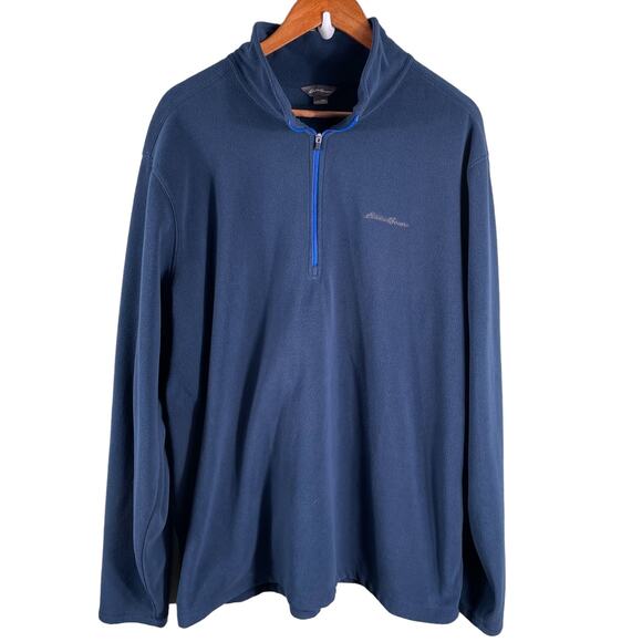 Eddie Bauer Fleece Jacket Mens TXL Blue Knit Quarter Zip Long Sleeve Pull Over - Picture 1 of 7